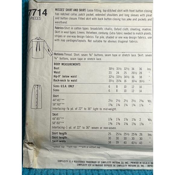 McCalls 7714 pattern Midi skirt straight button up blouse 1980s size 10 12 14 - Picture 4 of 5